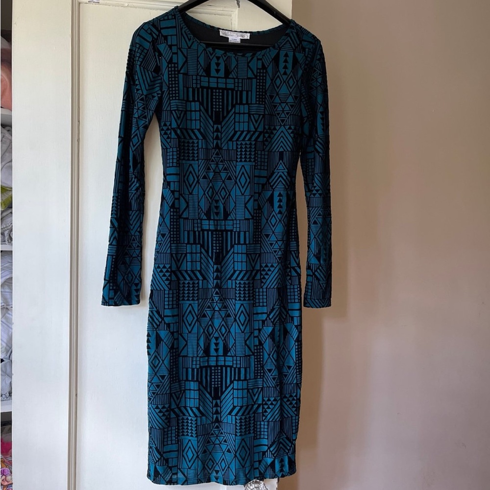 Bodycon Geometric Dress Green Black - Picture 3 of 5
